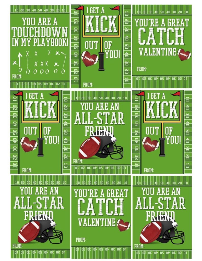 cool football valentine card free printables - originalmom